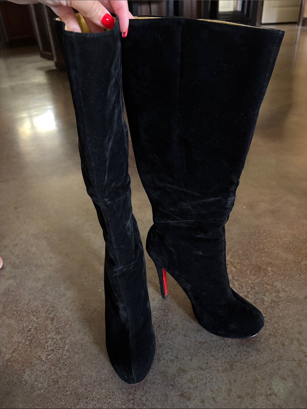 Christian Louboutin Tall Black Velvet Boots size 37 or US 6-6.5